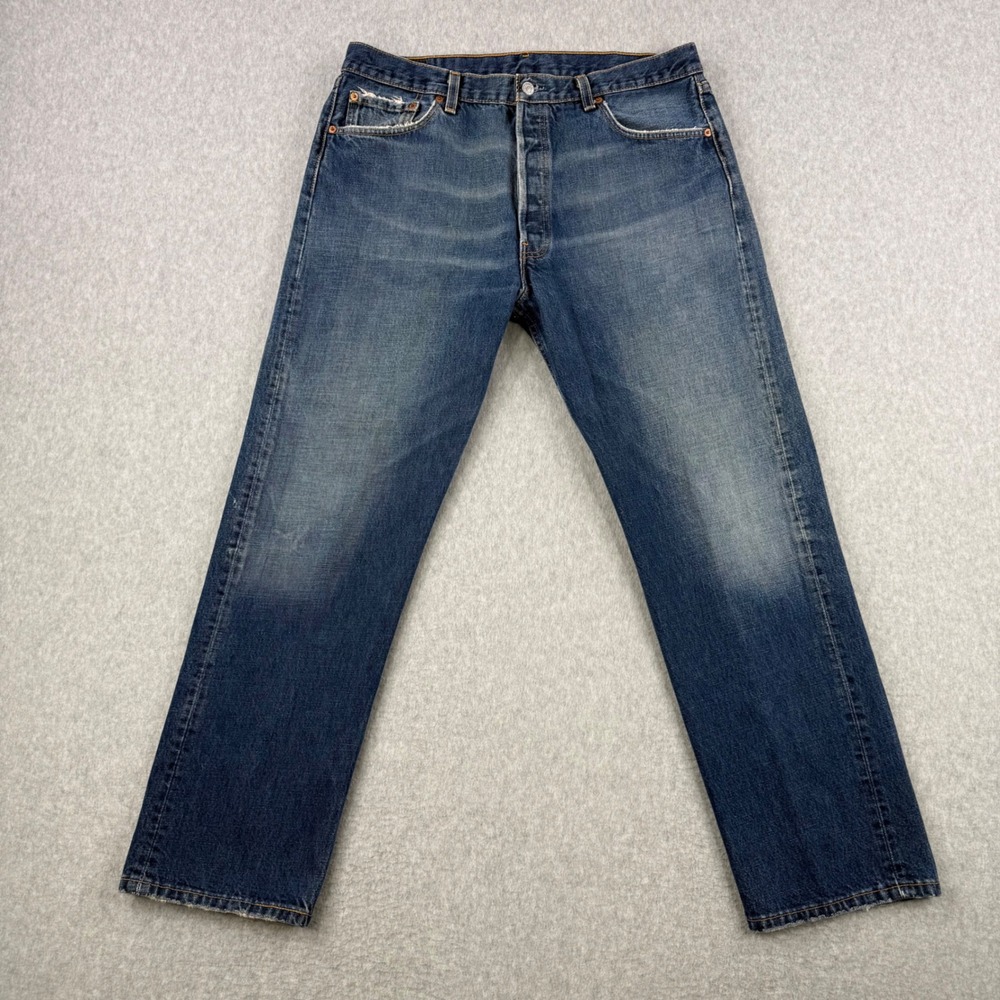 Vintage Levis Jeans Mens 38x30 Blue 501 Button Fly Distressed Y2K Made in USA